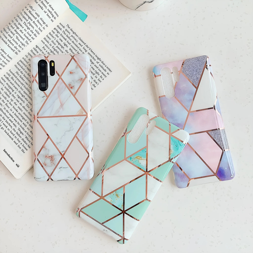 Electroplated marbled TPU mobile phone case in multiple colour options for Huawei and Samsung phones