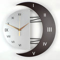 Round wooden MDF art wall clock with 24-hour indication, sweep movement, and Arabian or Roman numerals