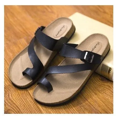 Men's cork slippers with breathable PU upper and insole, wood sole, black or white, sizes 35 to 45.