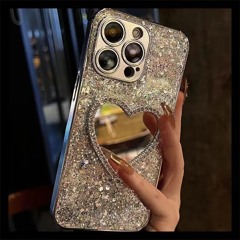 Electroplated glitter epoxy acrylic phone case with sequined mirror finish for iPhone models