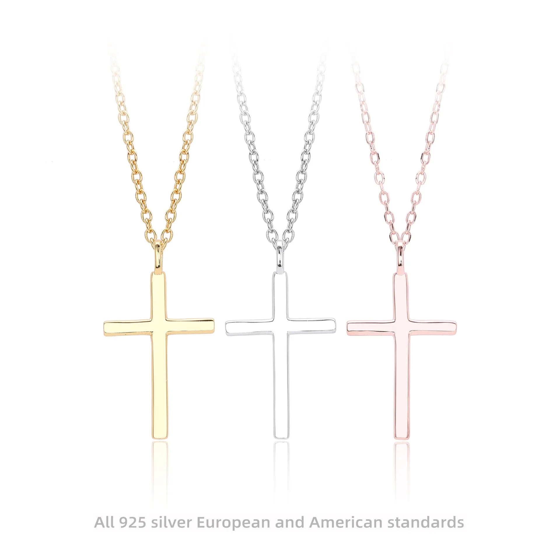 S925 sterling silver necklace with cross pendant on O-shaped chain in three plating colours