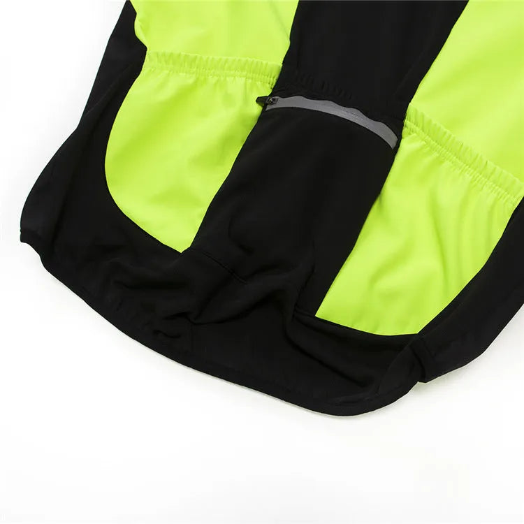 Unisex soft shell thermal fleece cycling jacket in black with green, side view