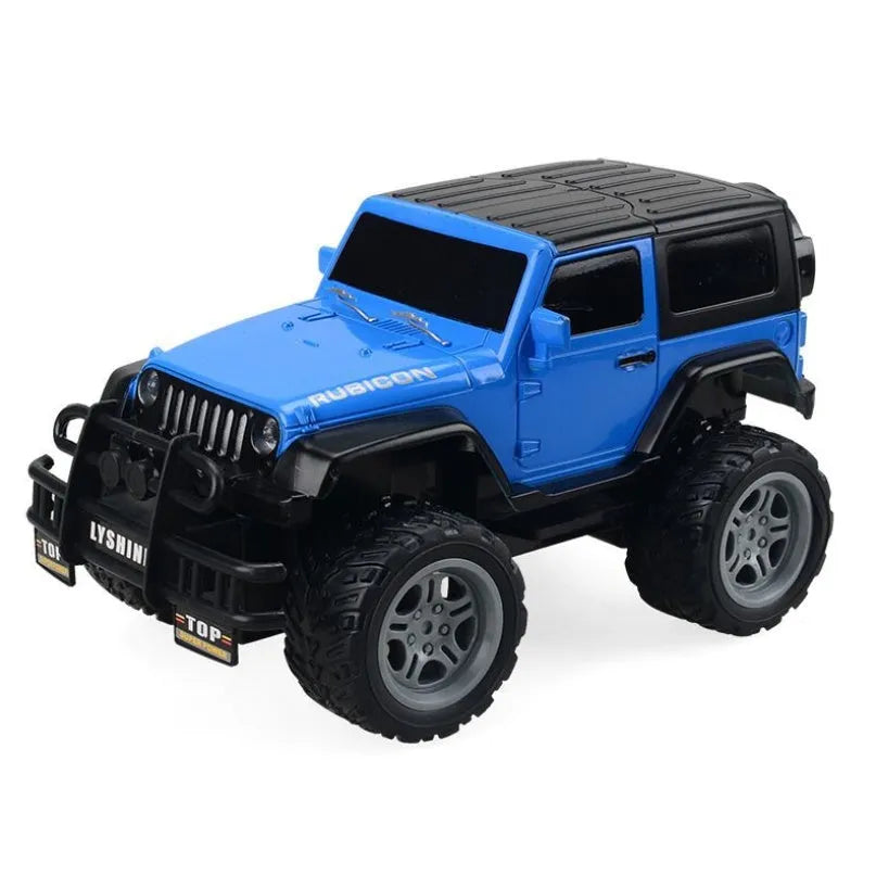 Children's plastic four-way remote control off-road car with flashing lights in green