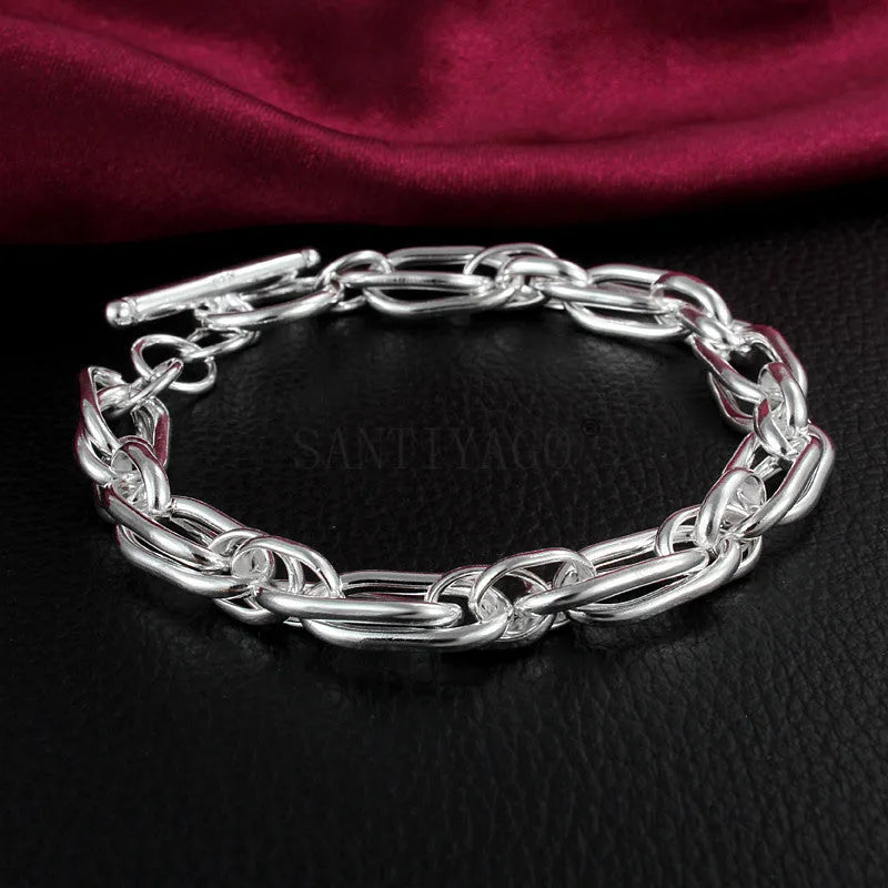 925 silver plated bracelet with copper core, 20cm length, 7mm width, silver colour, unisex design