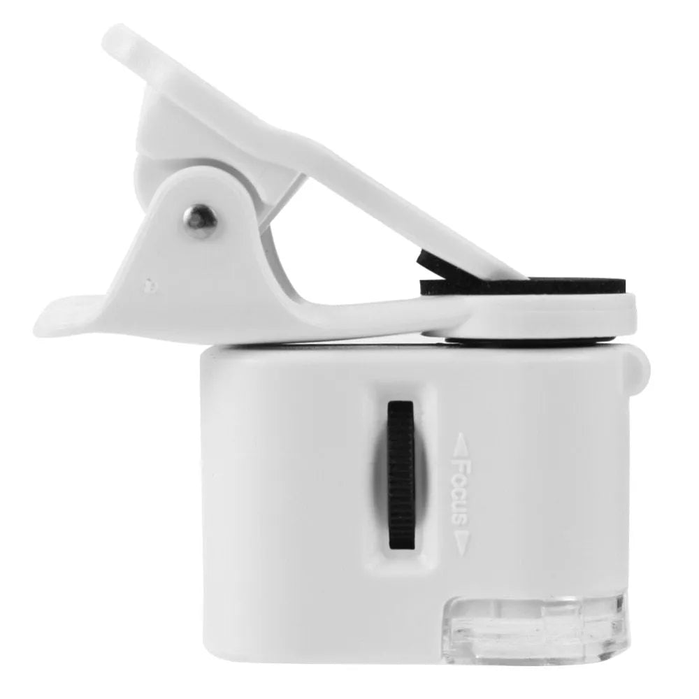 Digital microscope camera clip for cell phone with 60X magnification and LED light
