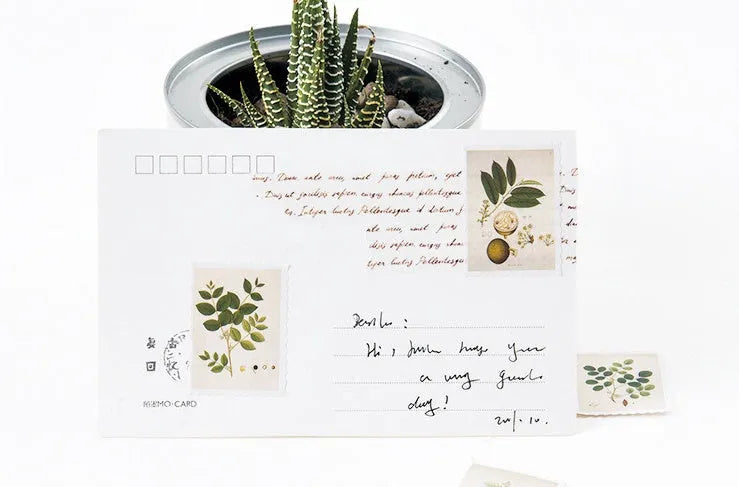 45 piece vintage plant sticker set on coated paper with botanical illustrations