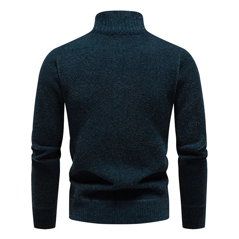 Men's velvet stand collar winter sweater in thickened rabbit fur blend fabric