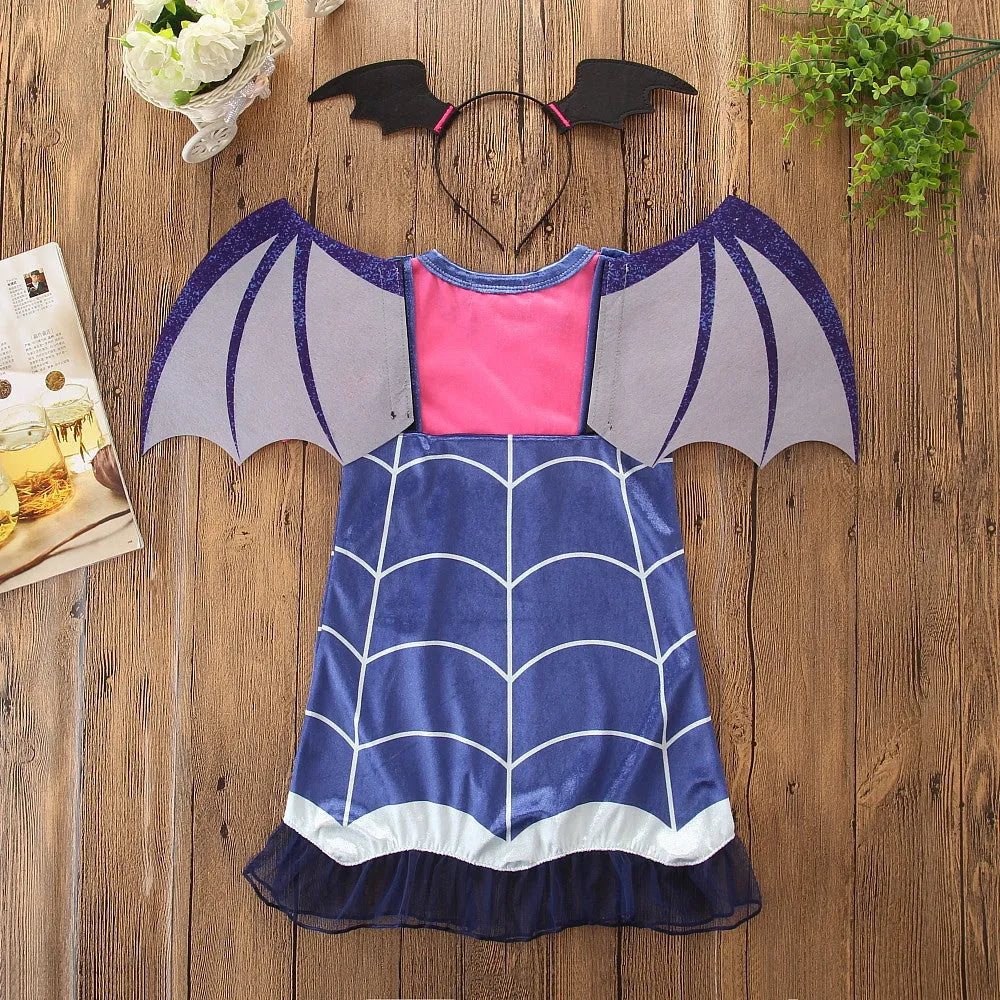 Blue cotton Halloween princess dress for infants aged 1-3 years with short sleeves