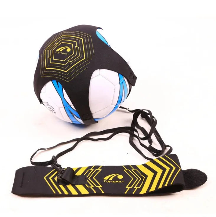 Football training ball bag with elastic band and adjustable waist belt for soccer kick drills