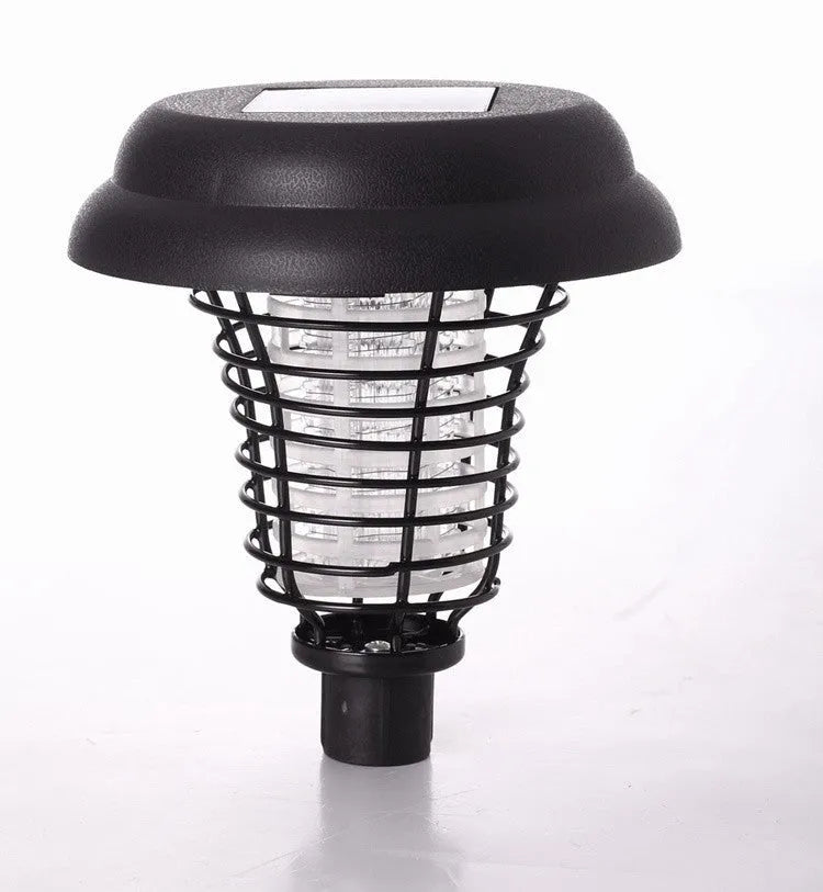 Solar powered rechargeable anti-mosquito lamp with UV bug zapper in black plastic for outdoor garden use