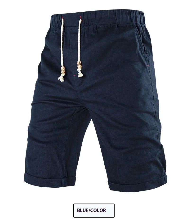 Men's solid-colour casual shorts with a drawstring waistband and a zipper pocket on the leg.