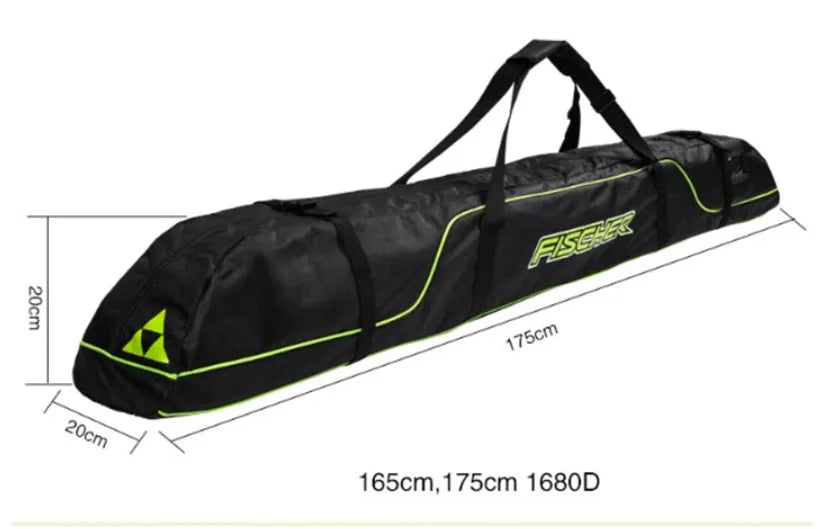 Black ski gear bag made from waterproof Oxford material, available in 165cm and 175cm sizes, holding skis and boots