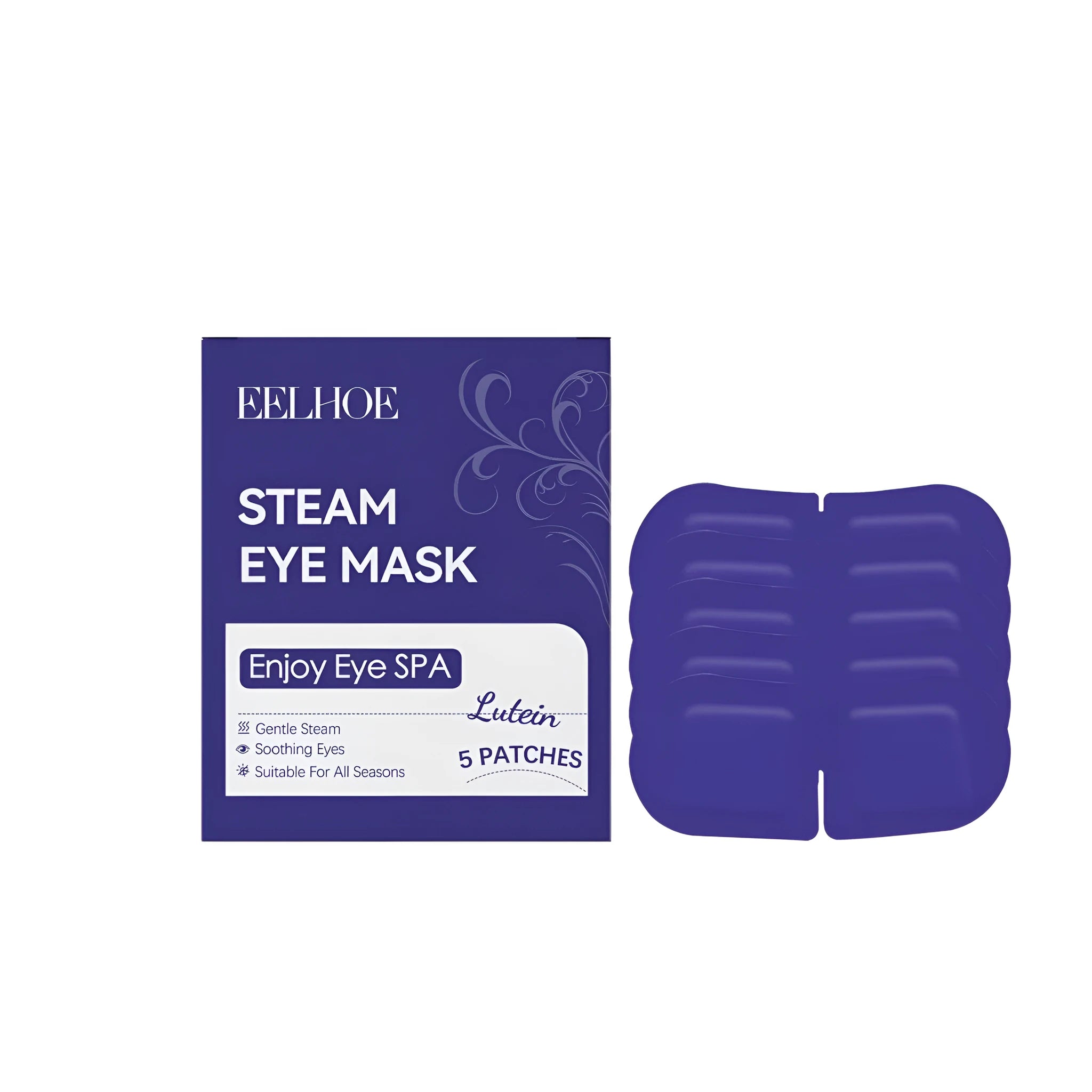 Pack of five lutein steam eye masks with natural cranberry extract ingredients