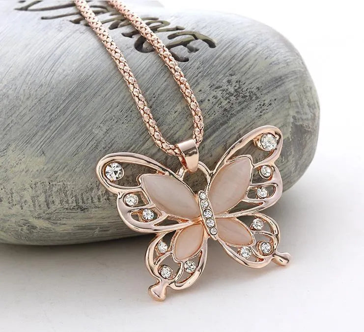Butterfly Spirit Necklace women alloy snake bone chain pendant gold colour with fall protection