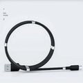 Black magnetic data cable showing Micro USB, USB Type-C and 3.5mm connector interfaces with ends snapped together