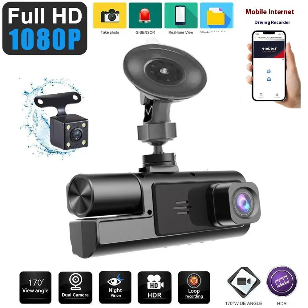 Dual-lens HD 3.5-inch driving recorder with 150-degree wide angle and night vision for car safety