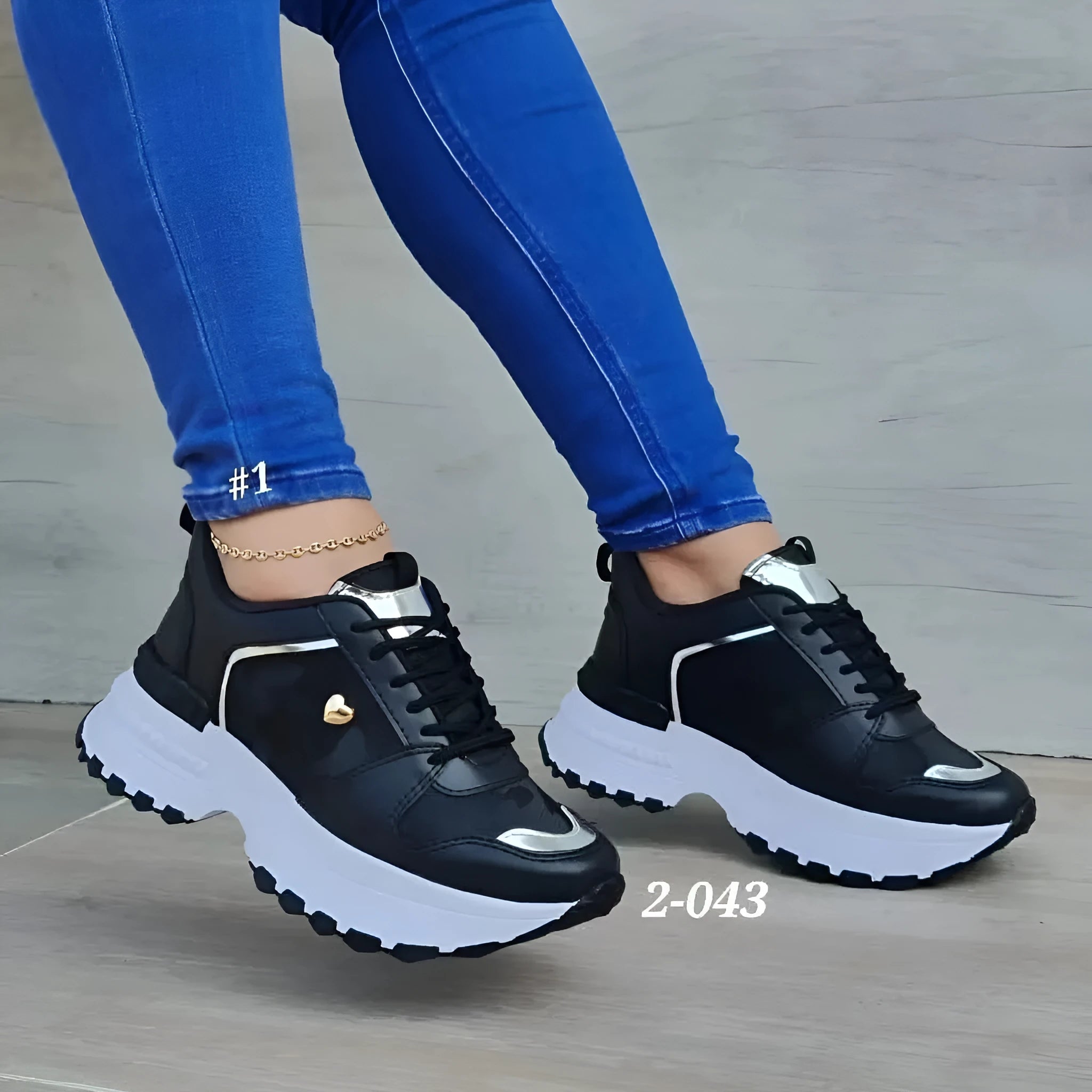 Women's heel lift sneakers with height increase, artificial PU upper, round toe, solid colour, available in black white pink apricot