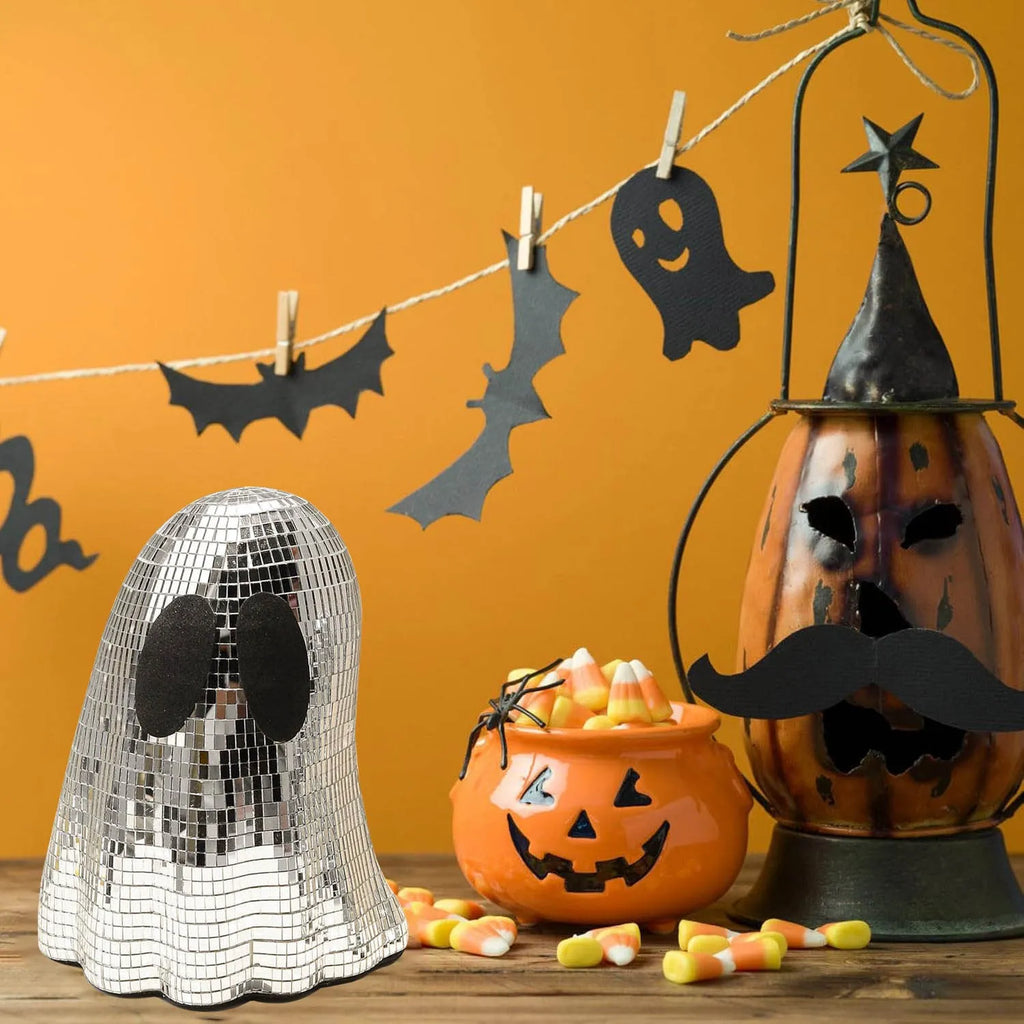 Silver Halloween ghost mosaic mirror patch decoration in two sizes for desktop display