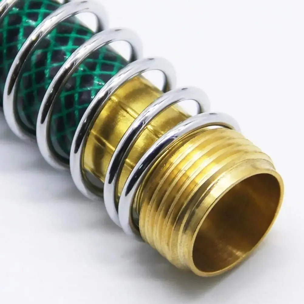 Brass spring hose connector with spiral spring measuring 15 cm for garden watering
