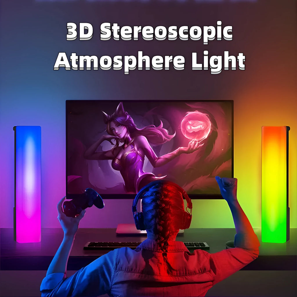 3D RGB voice-activated ambiance lamp with colourful lighting on table top