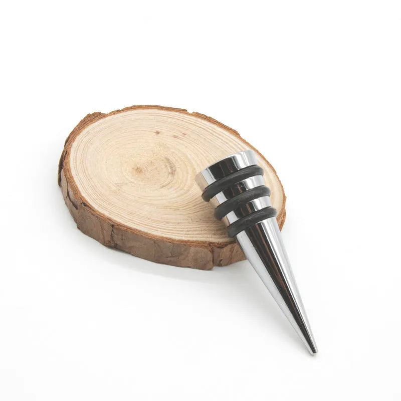 Silver zinc alloy threaded wine bottle stopper with silicone base, no-holes design