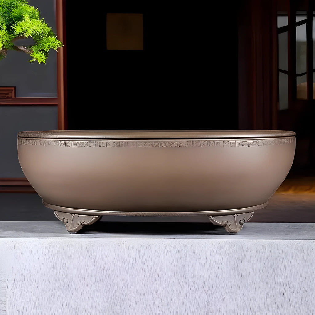 Large handmade oval purple sand flowerpot measuring 50cm length for indoor plant display