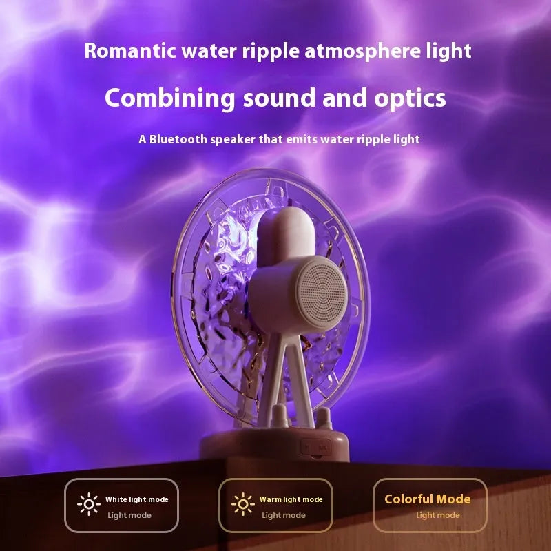 White Ferris wheel shaped Bluetooth speaker with water ripple LED lighting effects