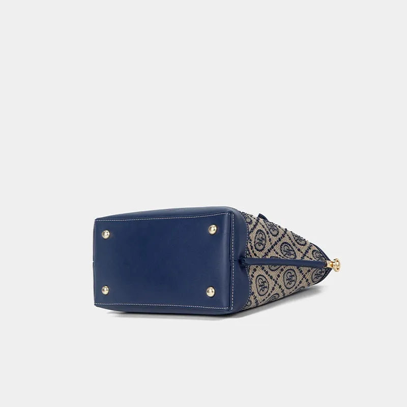 Blue PU tote bag with jacquard star diamond pattern, 29x15.5x19cm, horizontal square shape, small portable size