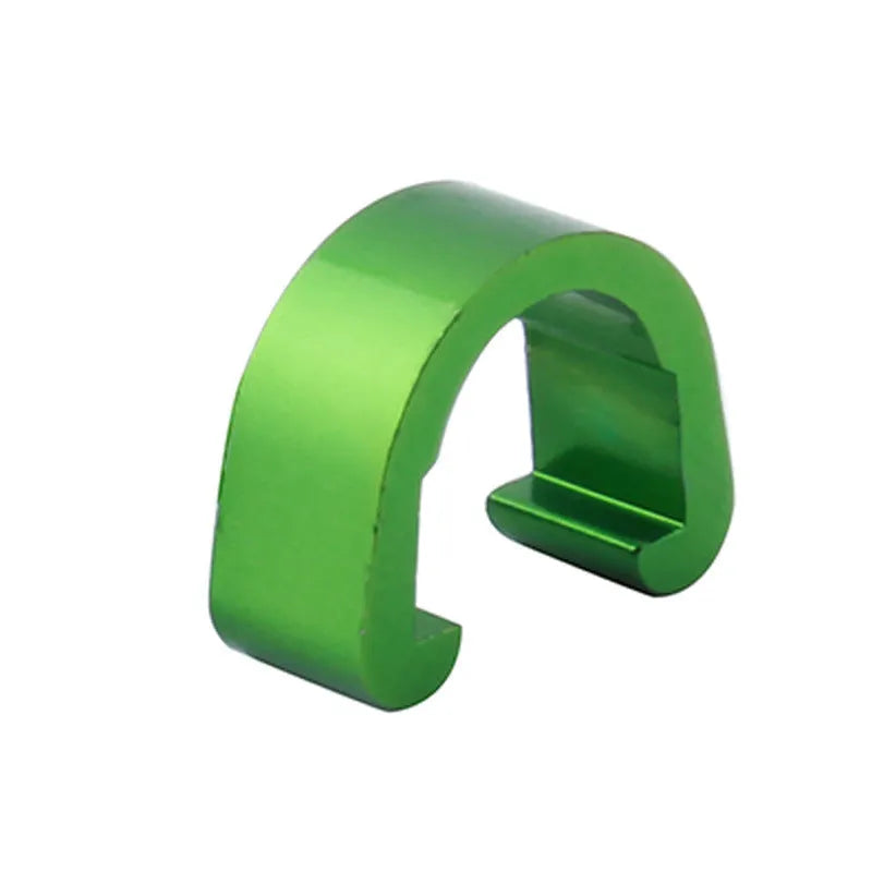 Aluminium alloy C-shaped buckle in multiple colours, shown with a keyring for scale.
