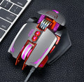 Thunder Wolf V9 black wired gaming mouse with 6 buttons and USB connector on desktop