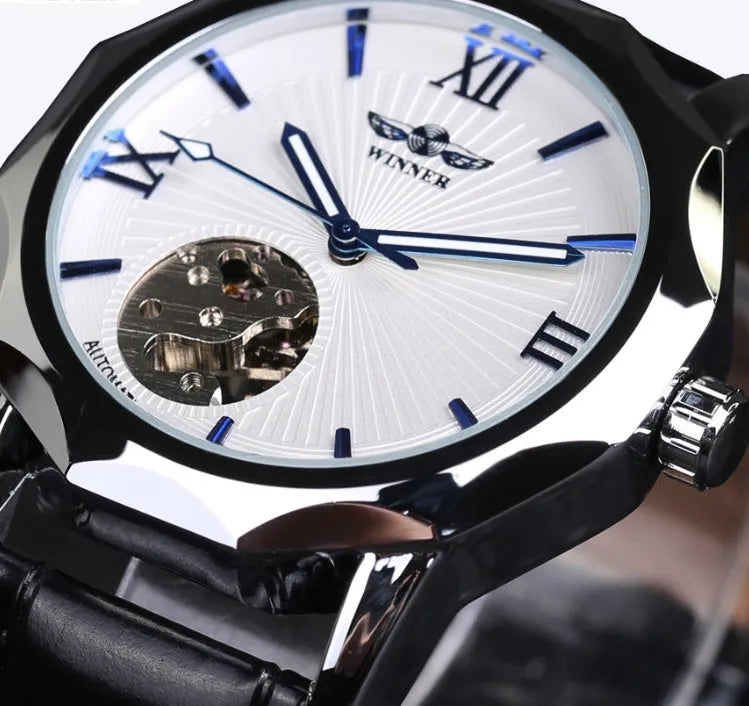 Aqua watch with black strap and white dial showing 4.2cm surface and slim profile