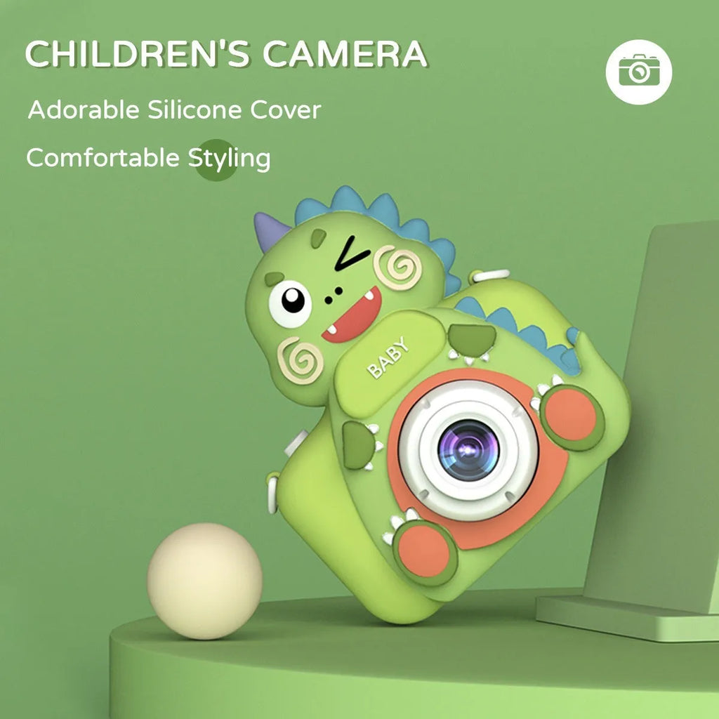Children's mini cartoon digital toy camera with silicone body in Big Head Dinosaur design