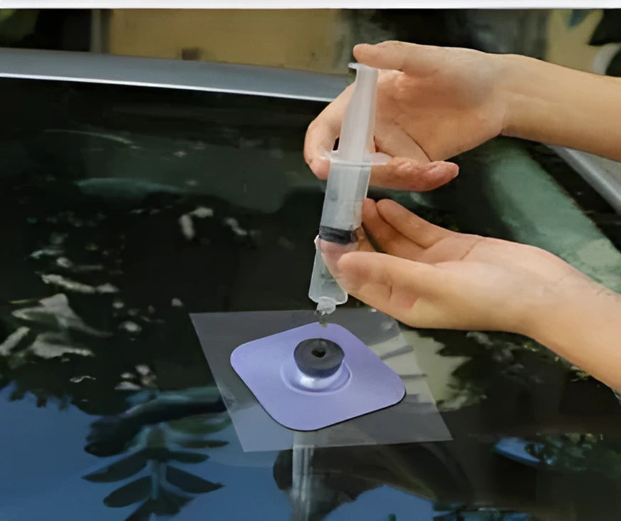 7-piece PDR car windshield repair kit with resin and hand tools in a bag for auto glass repair