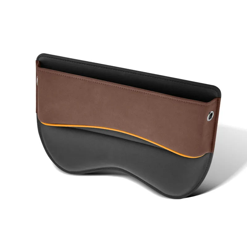 Leather car seat storage organiser box shown in a beige suede colour finish.