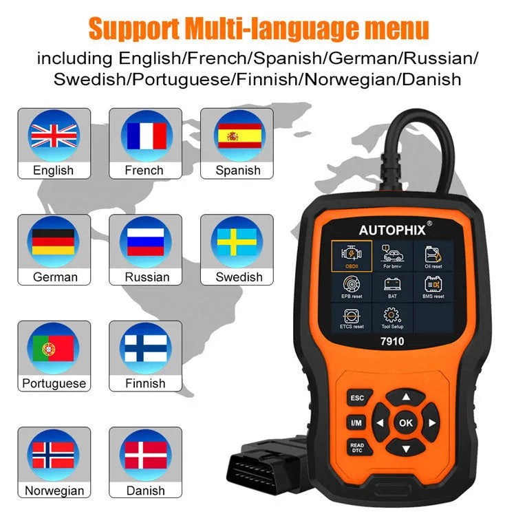 Autophix 7910 automotive diagnostic scan tool for BMW vehicles and universal OBD2 engine fault codes