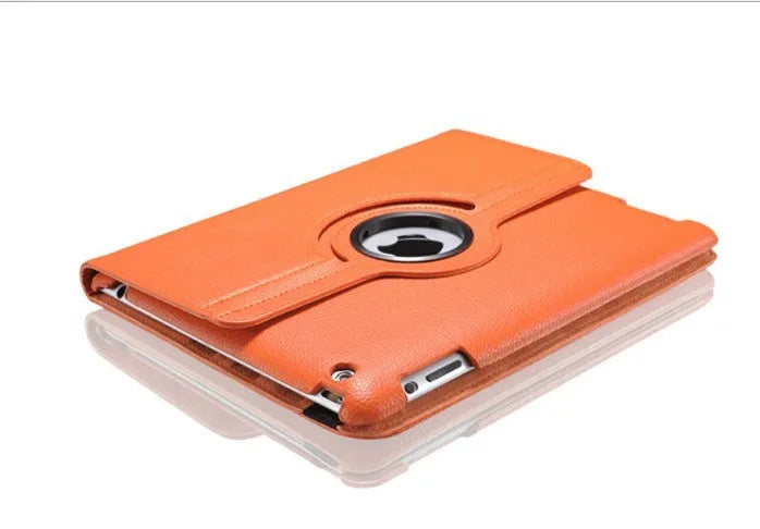 PU leather iPad case with clam shell design showing magnetic sleep function compatibility with multiple iPad models