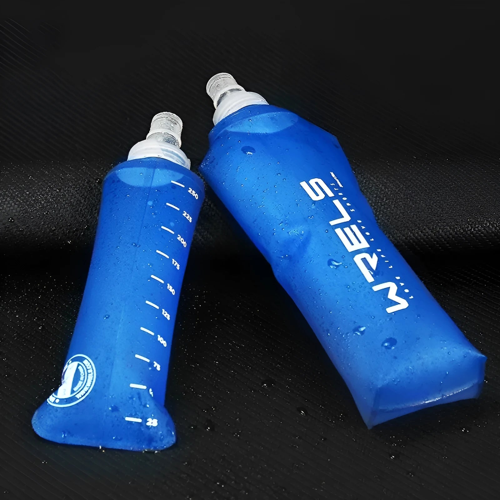 Large capacity sports soft water bottle in TPU silicone, folding kettle in blue, 250ml capacity for outdoor use