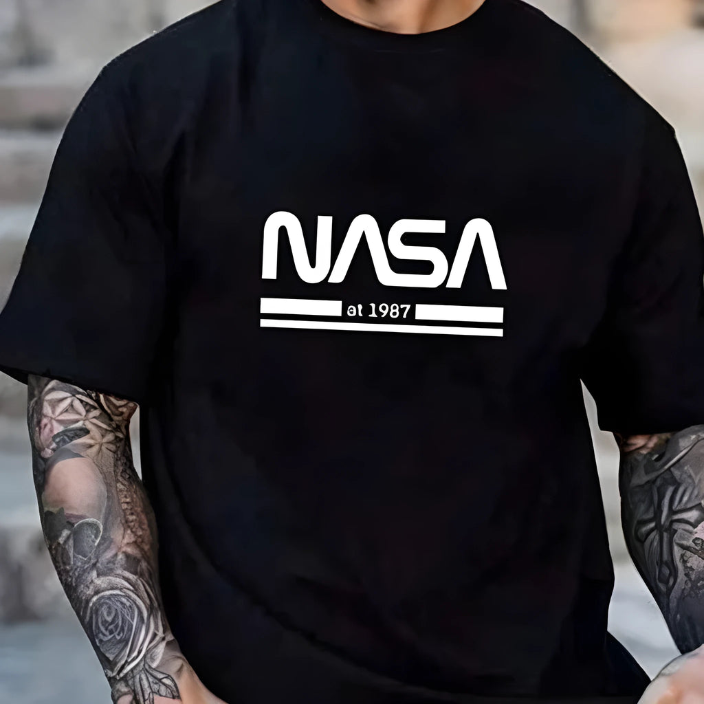 Slim-fit men's cotton t-shirt with printed letters, shown in apricot colour