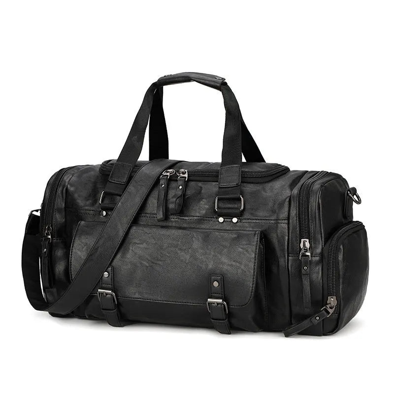 Black large capacity travel holdall with a separate shoe compartment.