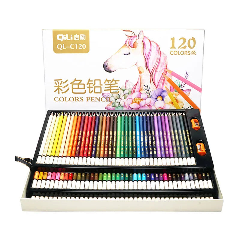 120 colour coloured pencils set in rosewood shell, full colour spectrum, arranged in cardboard box