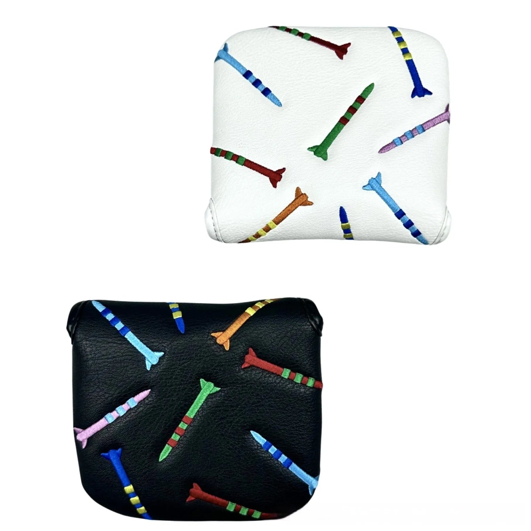 Black and white golf putter protective sleeve with Rocket Pattern Square design made from PU leather