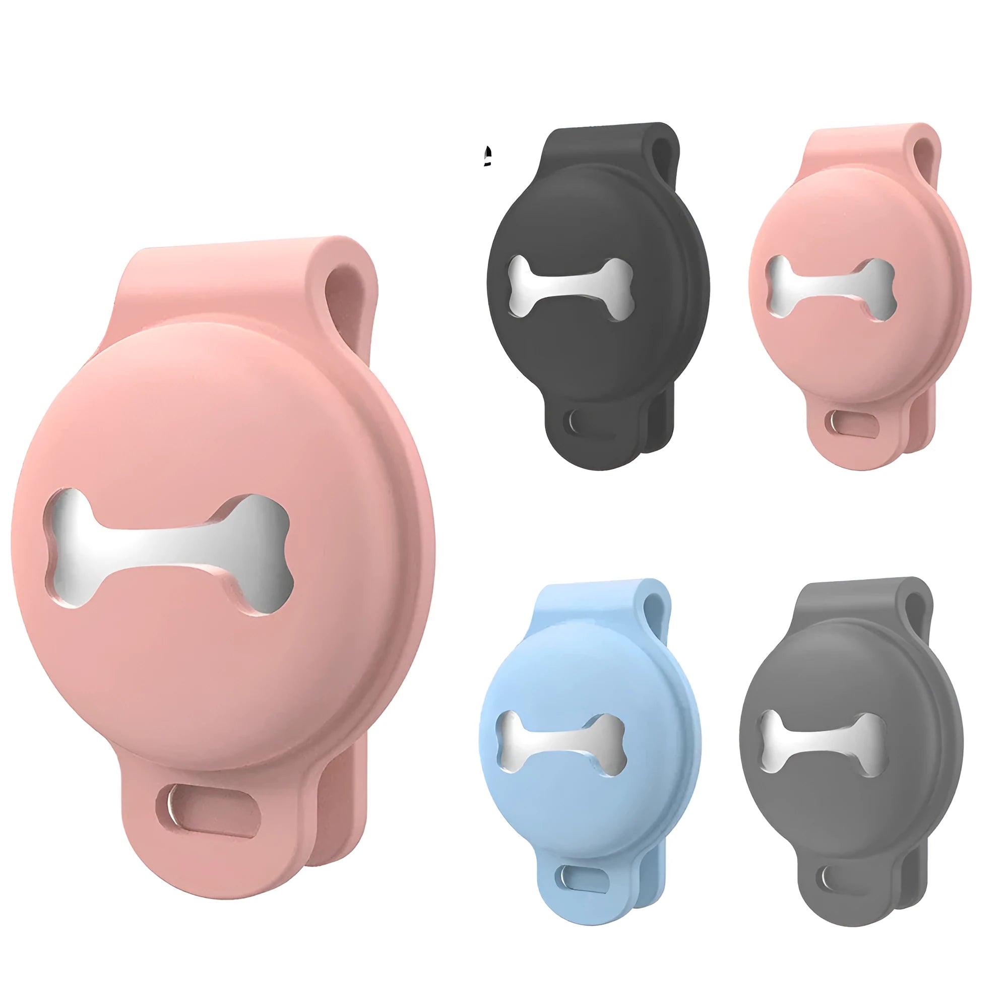 Pet tracker silicone protective case in gray with border-style design and animal decoration