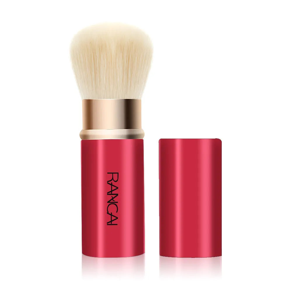 RANCAI retractable makeup brush, 9cm aluminium tube, 3cm fibre wool bristles, black or red.