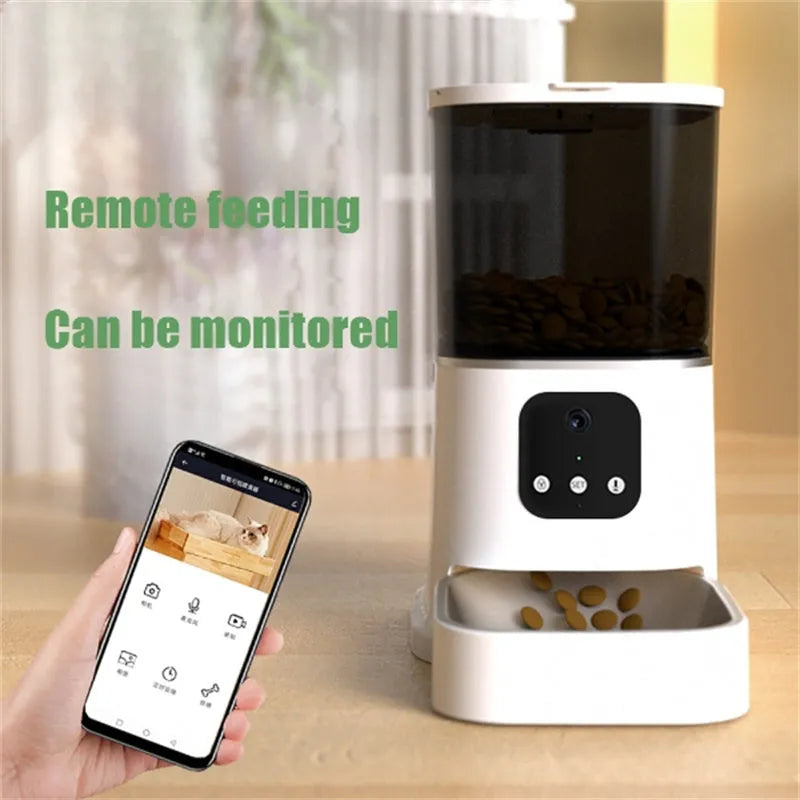 Pet automatic feeder 6L large capacity smart voice recorder app control timer feeding cat dog food dispenser white colour