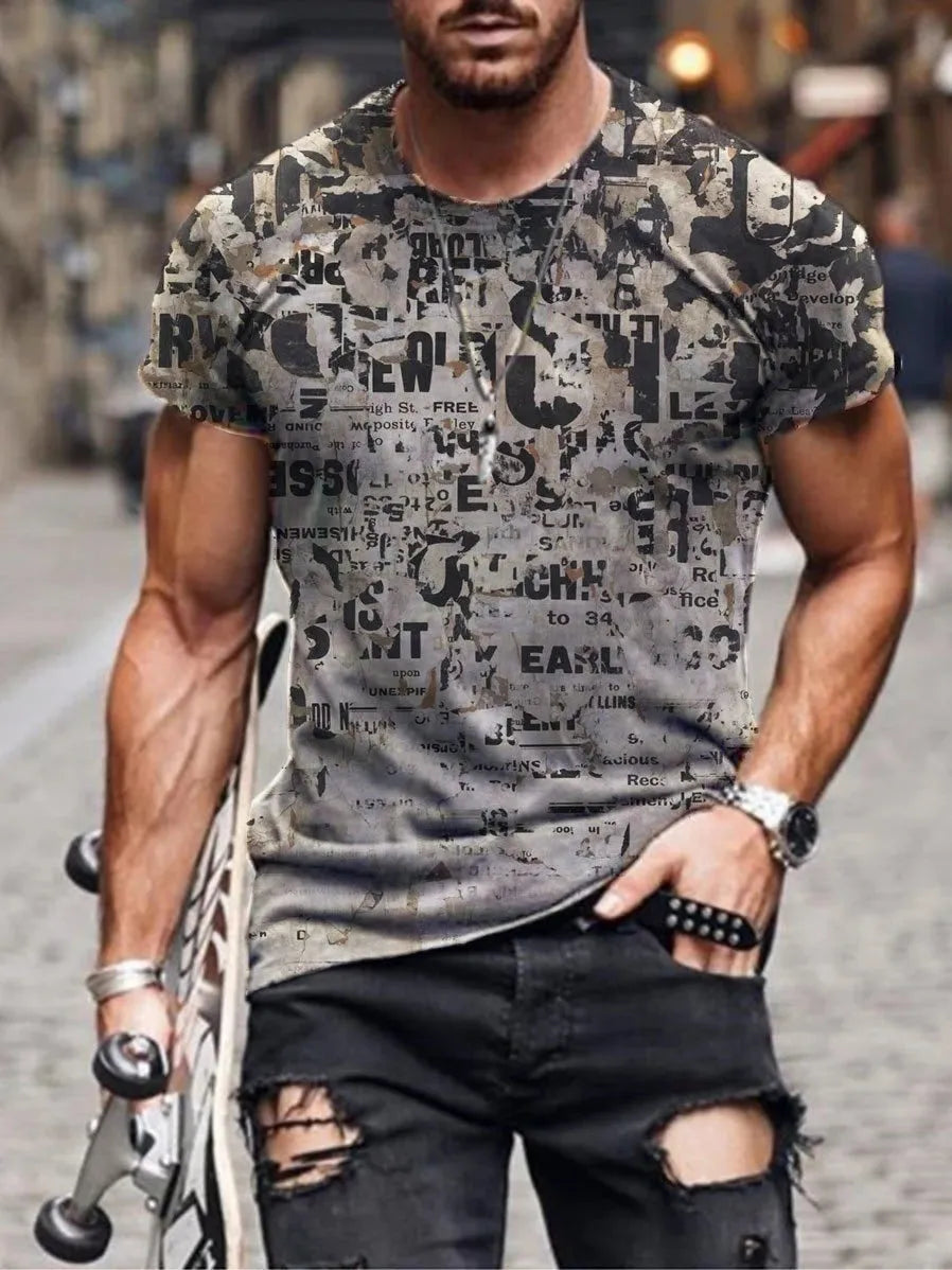Men's camouflage print loose fit short sleeve t-shirt in milk silk polyester fabric