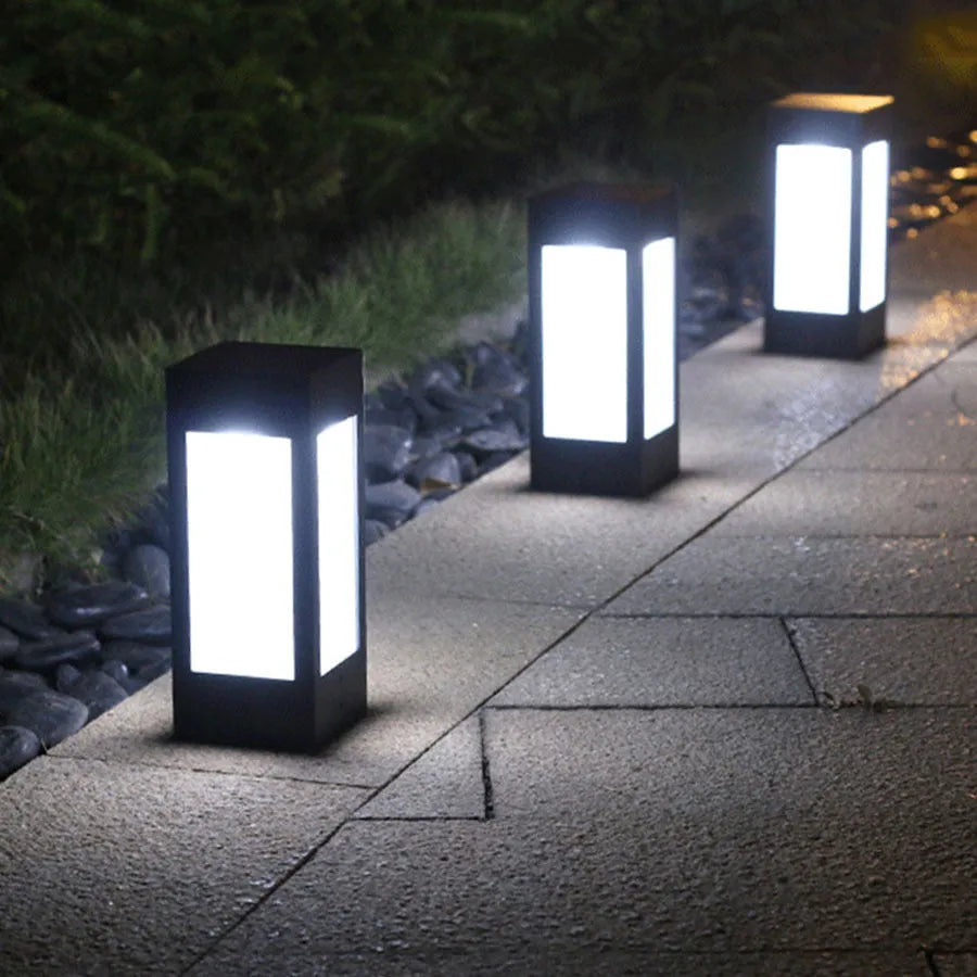 Solar-powered waterproof garden lights with LED illumination for outdoor landscape use