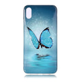 Glow in the dark iPhone case with a butterfly cartoon design on the back, showing luminous effect