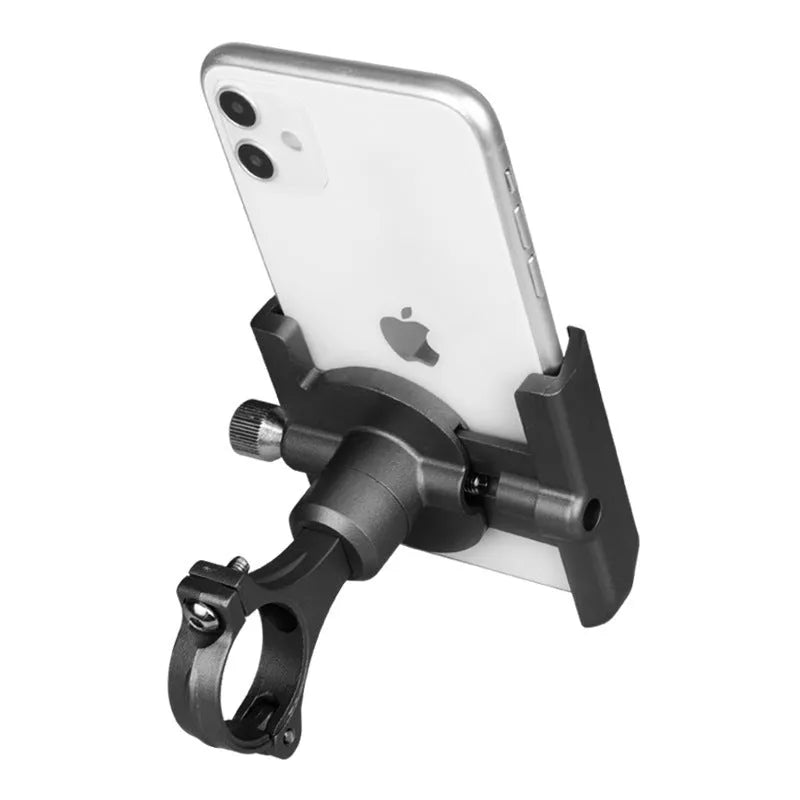 CNC aluminium bicycle phone holder mounted on handlebar with phone