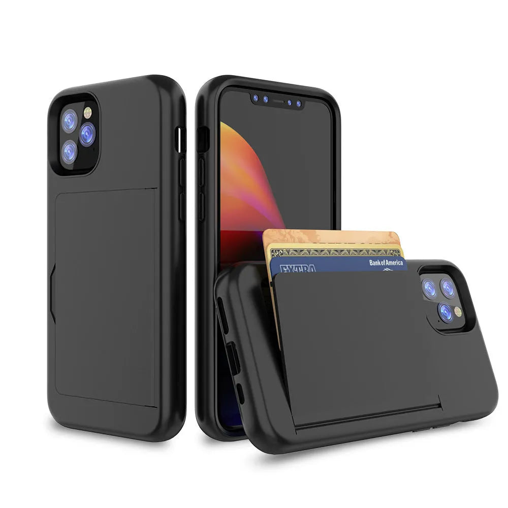 Black TPU and PC back cover case for Apple iPhone 11 Pro mobile phone.