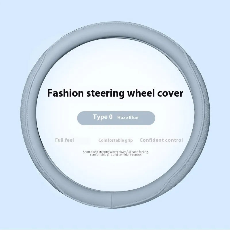 Leather steering wheel cover in navy blue for 38cm car steering wheel
